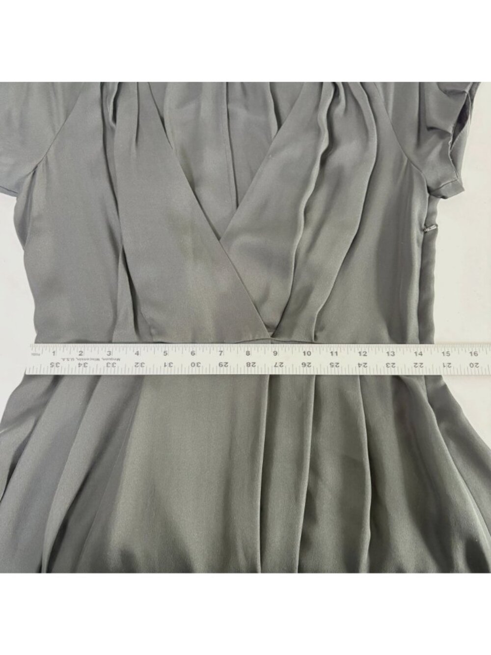 Banana Republic Midi Dress Womens 10 Black 100% Silk V Neck Short Sleeve - Picture 10 of 12